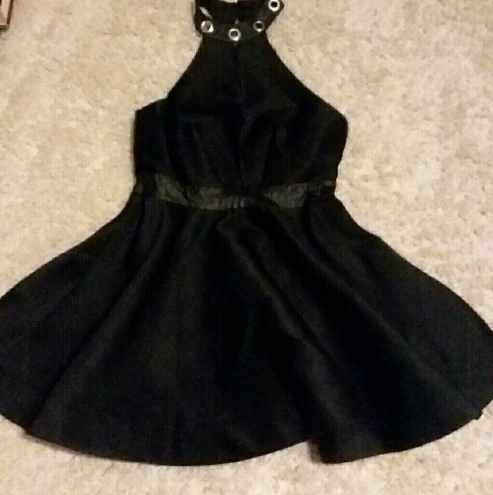 Mustard seed black open chest and back mini dress